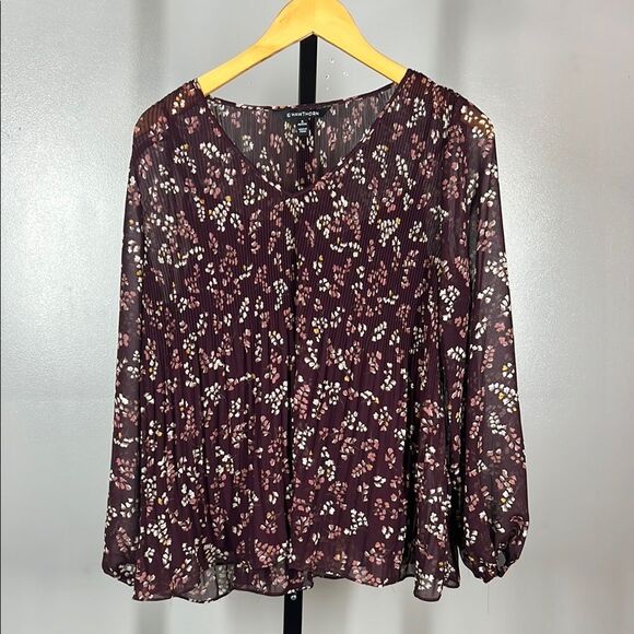 41 Hawthorn Red and Cream Puff Sleeve Blouse - Picture 1 of 7